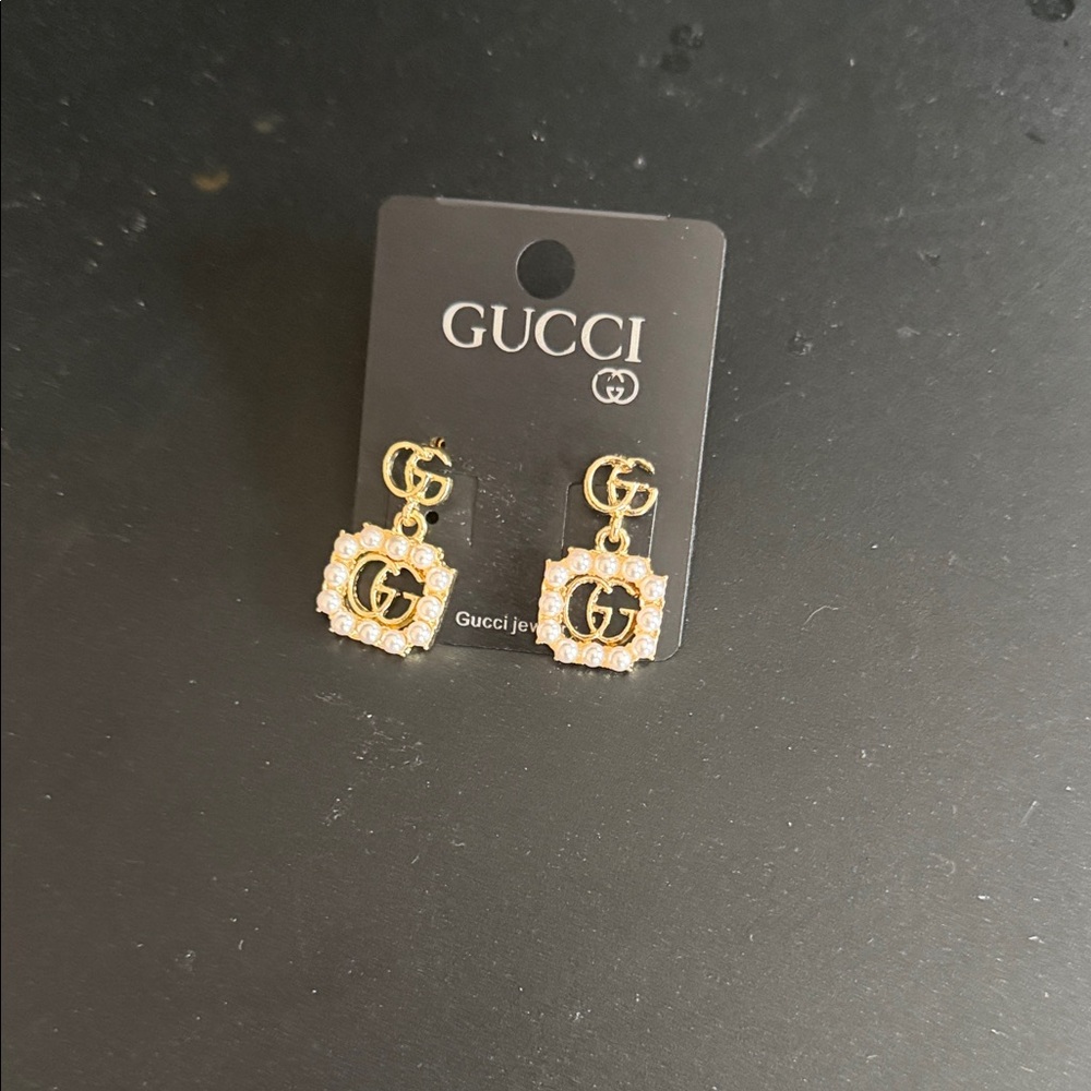 Fashion Inspired Gold Double G Crystal-Trim Drop Earrings
